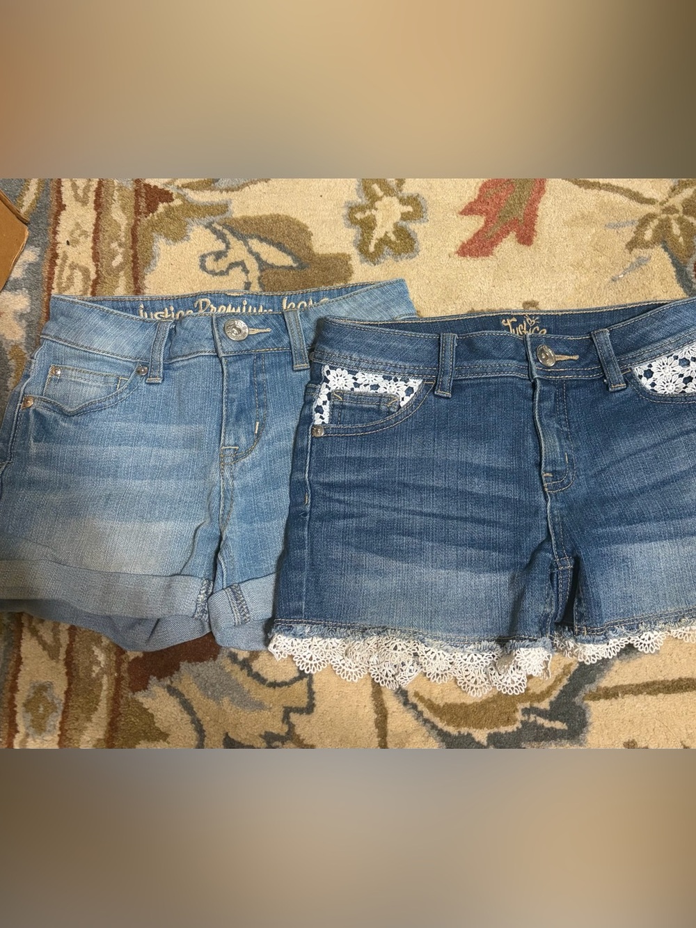 Justice girls Blue Denim Lace Trim Shorts -